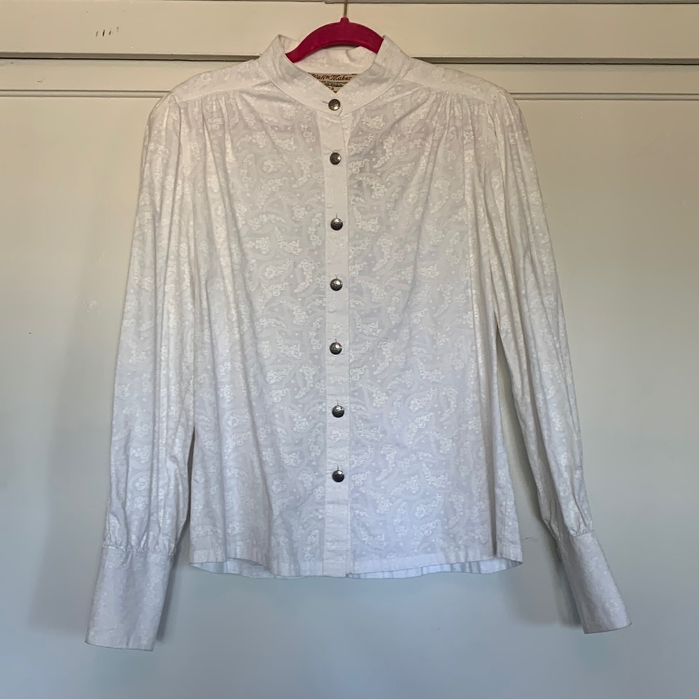 Wah Maker Vintage Collection, white cowgirl western button up long sleeve shirt